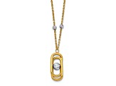 14k Yellow Gold and 14k White Gold Polished Diamond-Cut Fancy Pendant Cable Link 17 Inch Necklace