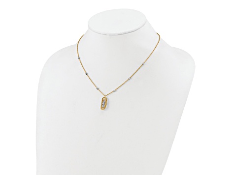 14k Yellow Gold and 14k White Gold Polished Diamond-Cut Fancy Pendant Cable Link 17 Inch Necklace
