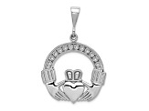 Rhodium Over 14k White Gold Textured Claddagh Pendant