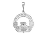 Rhodium Over 14k White Gold Textured Claddagh Pendant