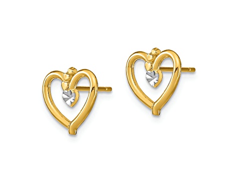 14K Two-tone Gold Diamond-Cut Heart Stud Earrings