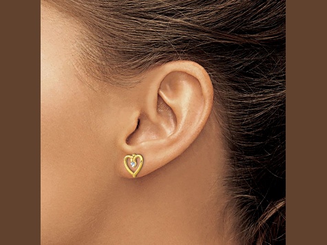 14K Two-tone Gold Diamond-Cut Heart Stud Earrings