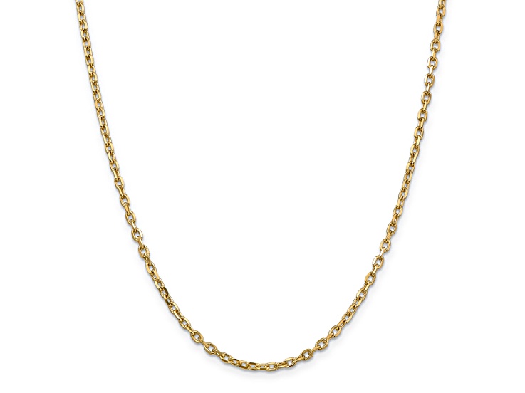 14K Yellow Gold 3mm Diamond-cut Round Open Link Cable Chain Necklace