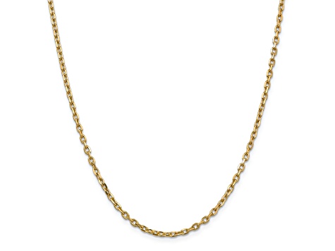 14K Yellow Gold 3mm Diamond-cut Round Open Link Cable Chain Necklace