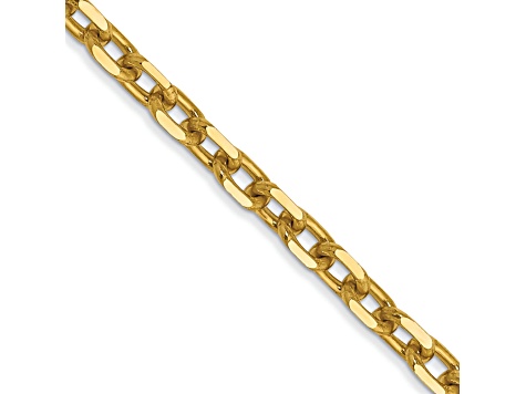 14K Yellow Gold 3mm Diamond-cut Round Open Link Cable Chain Necklace