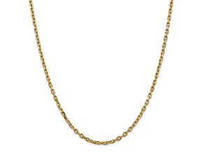 14K Yellow Gold 3mm Diamond-cut Round Open Link Cable Chain Necklace