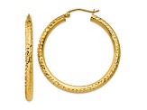 10k Yellow Gold Diamond-Cut 1 3/16" Round Hoop Earrings