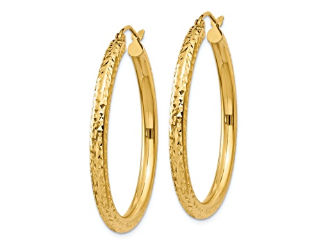 10k Yellow Gold Diamond-Cut 1 3/16" Round Hoop Earrings