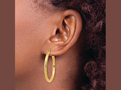 10k Yellow Gold Diamond-Cut 1 3/16" Round Hoop Earrings