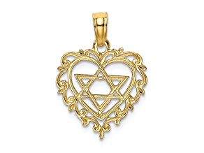 14k Yellow Gold Textured Star of David in Heart Charm