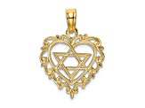 14k Yellow Gold Textured Star of David in Heart Charm