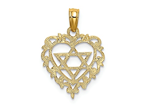 14k Yellow Gold Textured Star of David in Heart Charm