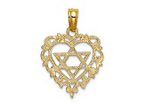 14k Yellow Gold Textured Star of David in Heart Charm