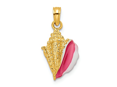14k Yellow Gold Textured and Enamel Conch Shell Pendant