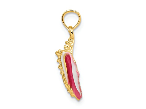 14k Yellow Gold Textured and Enamel Conch Shell Pendant