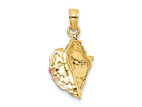 14k Yellow Gold Textured and Enamel Conch Shell Pendant