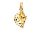 14k Yellow Gold Textured and Enamel Conch Shell Pendant