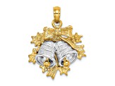 14K Two-tone Gold  3D Textured Moveable Christmas Bell and Holly Charm