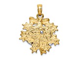 14K Two-tone Gold  3D Textured Moveable Christmas Bell and Holly Charm