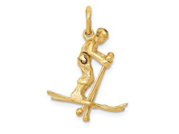 Picture of 14k Yellow Gold 3D and Textured Moveable Snow Skier Charm Pendant