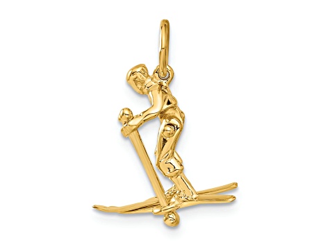 14k Yellow Gold 3D and Textured Moveable Snow Skier Charm Pendant