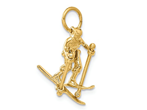 14k Yellow Gold 3D and Textured Moveable Snow Skier Charm Pendant