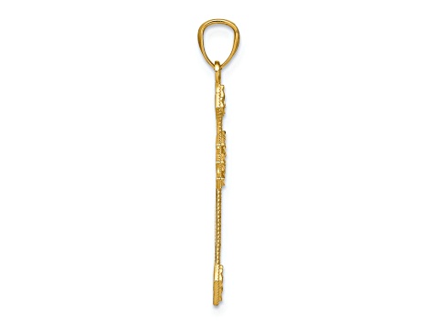 14k Yellow Gold Diamond-Cut Polished Filigree Cross Pendant