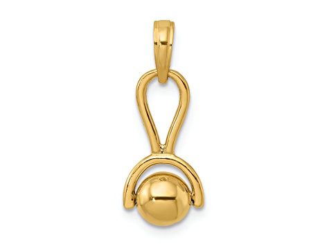 14k Yellow Gold 3D Baby Rattle with Moveable Ball Charm