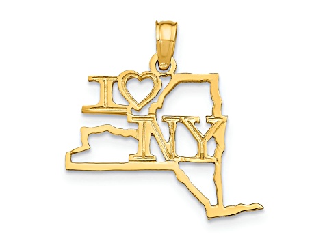 14k Yellow Gold Solid New York State Pendant