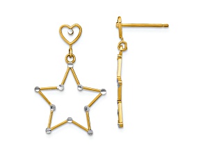 14K Two-tone Gold Diamond-Cut Heart and Star Dangle Earrings