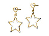 14K Two-tone Gold Diamond-Cut Heart and Star Dangle Earrings