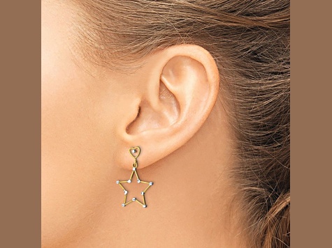 14K Two-tone Gold Diamond-Cut Heart and Star Dangle Earrings