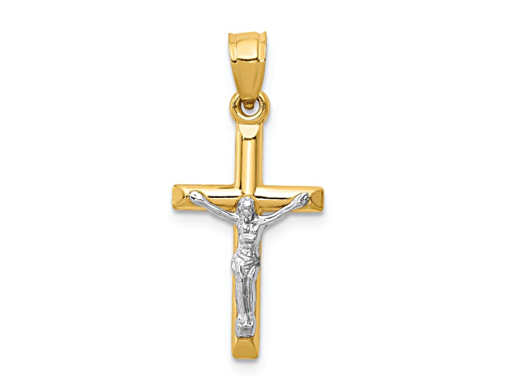 14K Yellow and White Gold Hollow Crucifix Charm