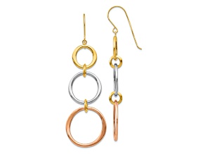 14K Tri-color gold Triple Circle Dangle Earrings
