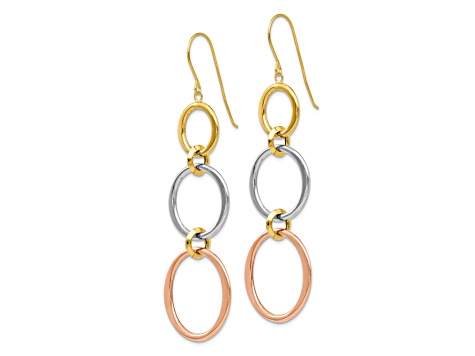 14K Tri-color gold Triple Circle Dangle Earrings