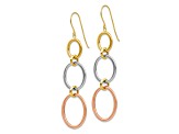 14K Tri-color gold Triple Circle Dangle Earrings