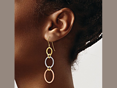 14K Tri-color gold Triple Circle Dangle Earrings