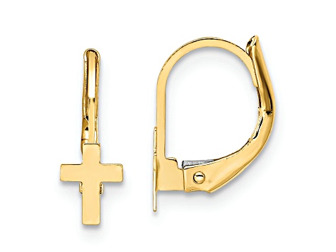 14k Yellow Gold Children's Polished Cross Dangle Earrings