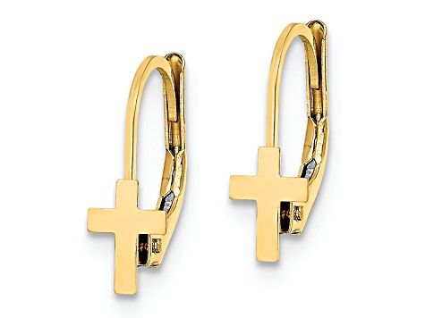 14k Yellow Gold Children's Polished Cross Dangle Earrings