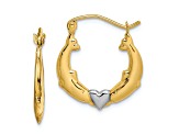10k Yellow Gold and Rhodium Over 10k Yellow Gold 3/4" Dolphin Heart Hoop Earrings