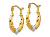 10k Yellow Gold and Rhodium Over 10k Yellow Gold 3/4" Dolphin Heart Hoop Earrings