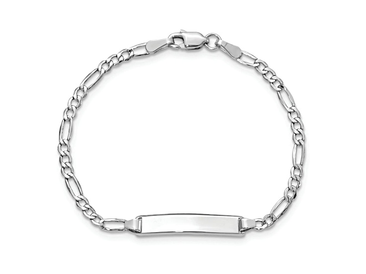 Rhodium Over 14k White Gold Polished Figaro ID Bracelet