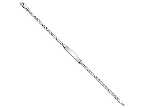 Rhodium Over 14k White Gold Polished Figaro ID Bracelet