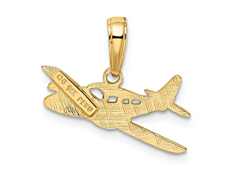 14k Yellow Gold Textured Cessna Plane Pendant