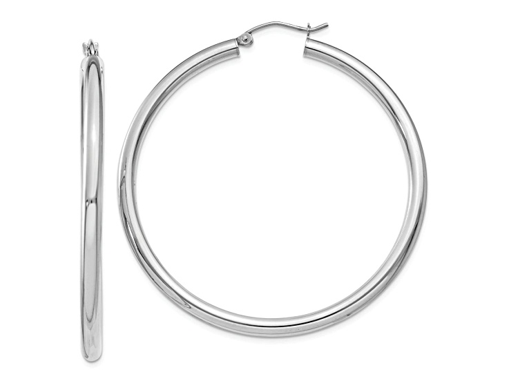 Rhodium Over 14k White Gold Polished 1 15/16" Tube Hoop Earrings
