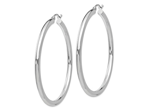 Rhodium Over 14k White Gold Polished 1 15/16" Tube Hoop Earrings