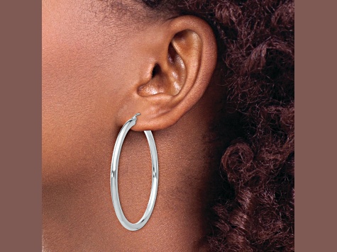 Rhodium Over 14k White Gold Polished 1 15/16" Tube Hoop Earrings