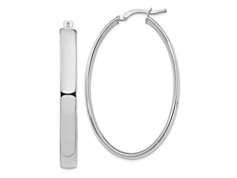 Rhodium Over 14k White Gold 1 3/4" High Polished Oval Hoop Earrings