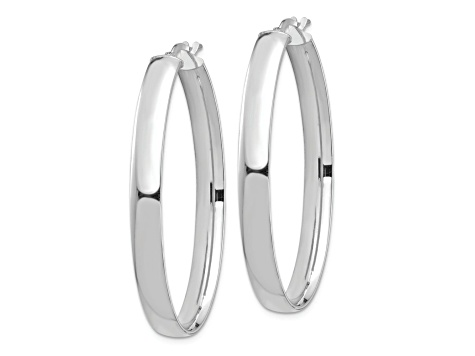 Rhodium Over 14k White Gold 1 3/4" High Polished Oval Hoop Earrings