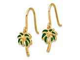 14k Yellow Gold Polished and Textured Green Enameled Palm Tree Dangle Earrings
